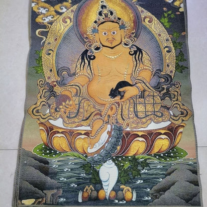 Buddha Tibet Nepal Thangka Statue Brocade Silk Embroidered Heavenly King Statue