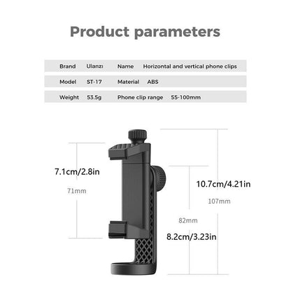 360° Adjustable 55-100mm Width Phone Stand Clip Holder With 1/4 Screw Cold Shoe
