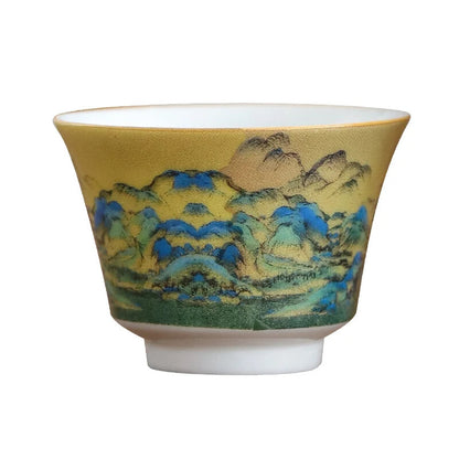Chinese Handmade Ceramic Teacup Landscape Painting Pattern Tea Bowl Portable