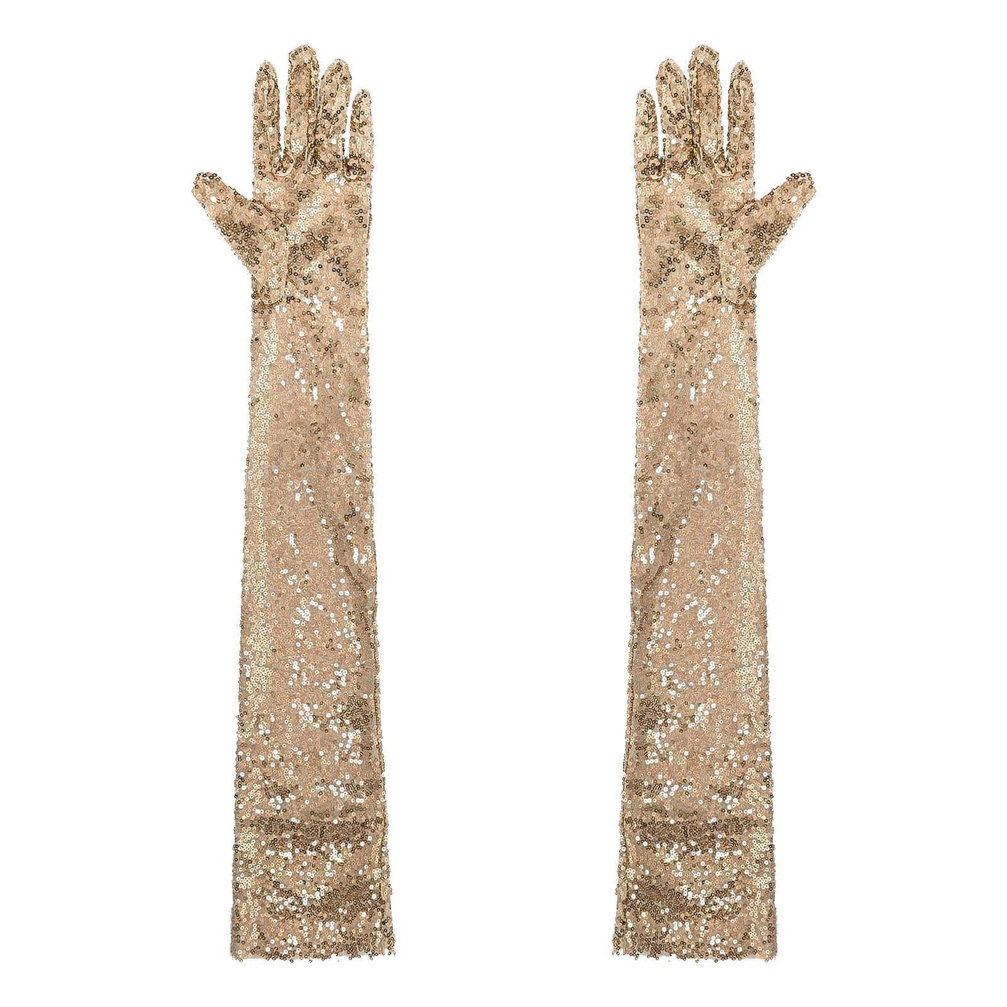 Women Gloves Vintage Shiny Sequin Finger Elbow Length Long Mittens Opera Costume