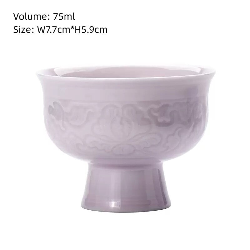 Chinese Tea Cup For Lady Porcelain Kungfu Cup Handmade Floral Relief Boutique