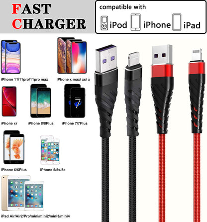 Braided Fast Charger Cable Heavy Duty USB Cord For iPhone 14 13 12 11 X XR 8 lot