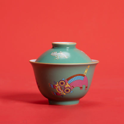Chinese Funny Tiger Porcelain Gaiwan For Tea Green Tureen With Lid Teaware Tea