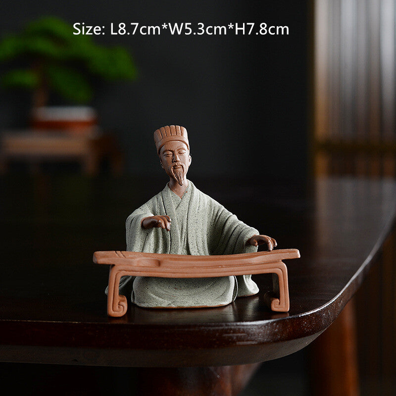 Historical Human Statue Yixing Zisha Purple Clay Tea Pet Posture On Tea Table