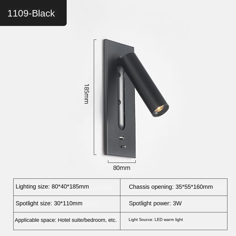 Wall Lamp Aluminum USB Charging Interior Decoration Bedroom Bedside Study Lights