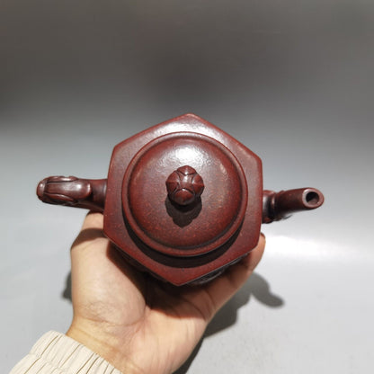Vintage Chinese Yixing Purple Clay Teapot Zisha Ceramic Carving Tiger Teaware