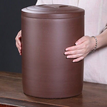 Large Tea Canister With Lid Weighted True Yixing Zisha Caddy For Pu'er Tea Cake
