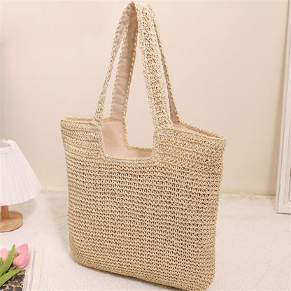 Versatile Large Straw Bag Hand-Crocheted Woven Portable One-Shoulder Beach Bag