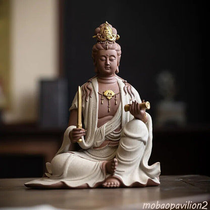 25cm Ceramic porcelain Manjusri Samantabhadra Bodhisattva buddha statue Kwan-yin