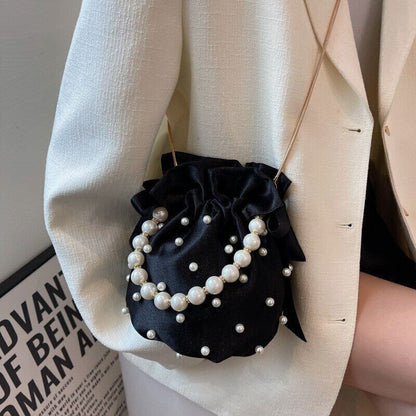 Shoulder Bags Women Ladies Handbag Pearl Silk Female Bucket Crossbody Bag
