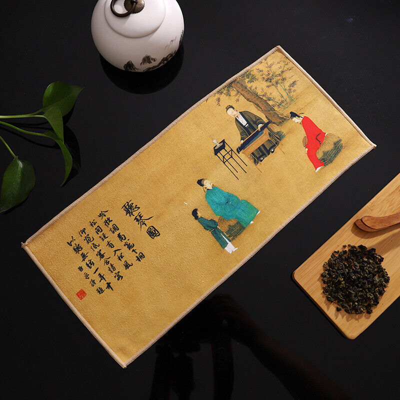 Painted Chinese Style Thick Tea Towel Super Absorbent Tea Cleaning Set Cup Mat.
