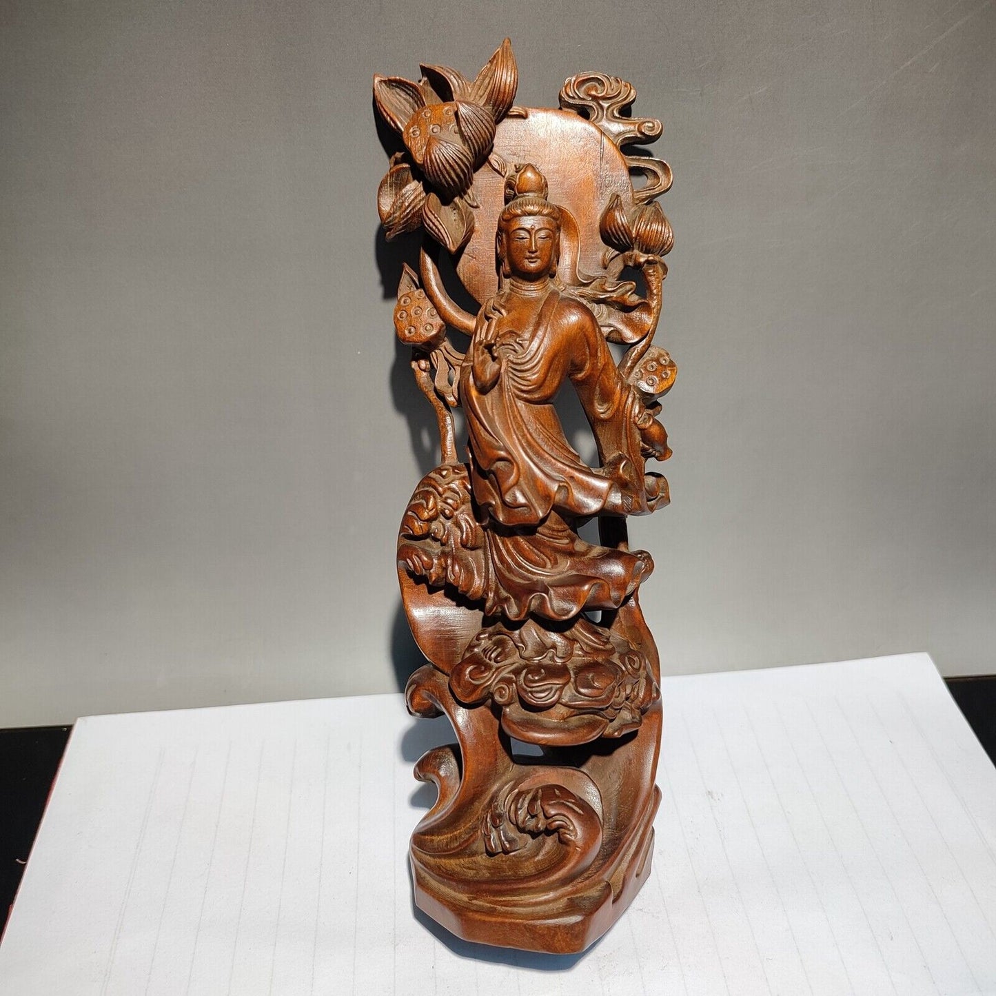 wooden statue carvings home decor sculptures quan Boxwood Free kwan yin Figurine