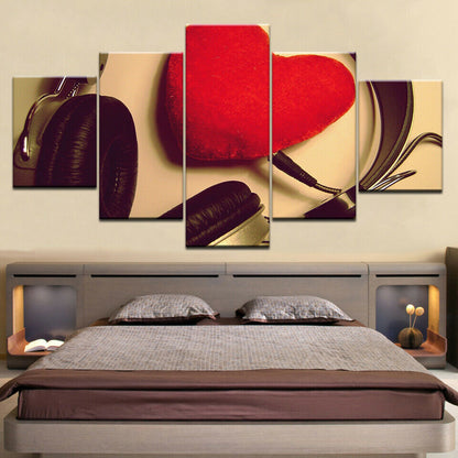 Abstract Poster Canvas Wall Art Pictures 5 Panel Red Heart shaped No Framed