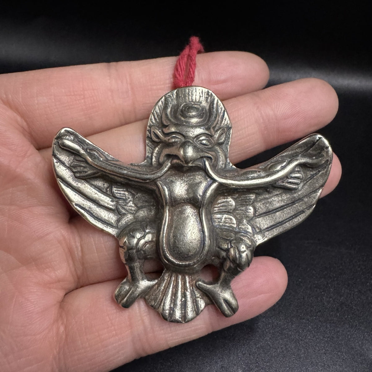 Tibetan White Copper Garuda Pendant 2.07in Hand-Carved Ethnic Tibetan Amulet
