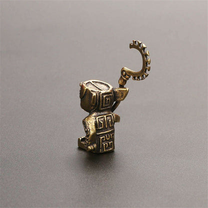 Solid Brass Robot Guard Statue Tea Pet Ornament Cartoon Character Toy Miniature