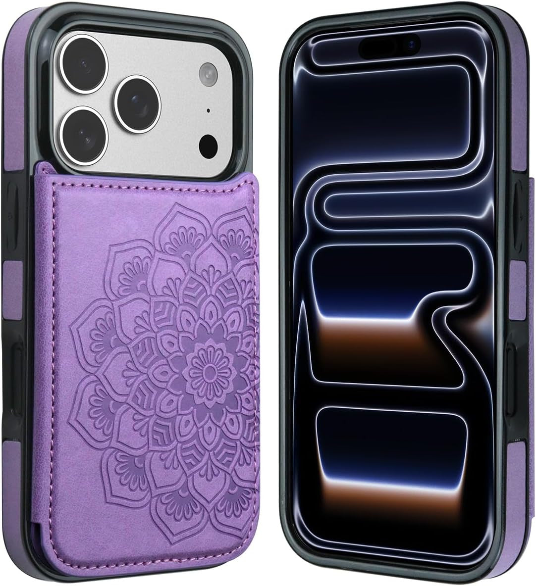 for Iphone 17 Pro Case with Card Holder,Flower Magnetic Buttons Protective Walle