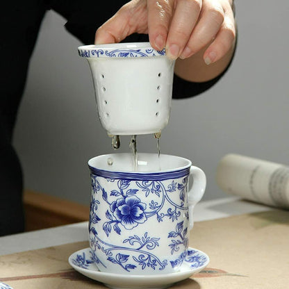 260ml Chinese Porcelain Tea Cup Set Saucer Lid Infuser Ceramic Teacup Tea Filter