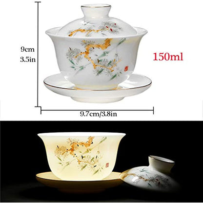 Chinese Traditional Teaware Jingdezhen Handmade Porcelain Tea Cup Gaiwan