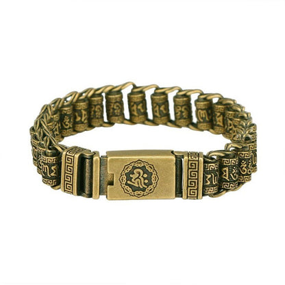 Vintage Copper Tibetan Script Bracelet Brass Watch Chain Men's Accessory 66g