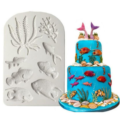 DIY Fish Coral Silicone Fondant Mold Beach Sea Cake Chocolate Icing Mould Decor