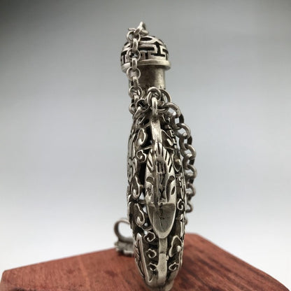Chinese Tibetan-Silver Bottle Hand-carved Dragon Pattern
