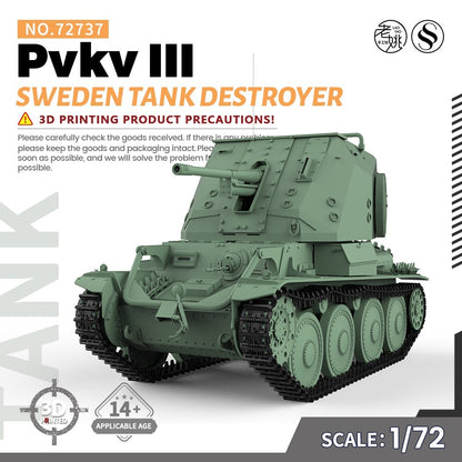 SSMODEL SS72737 1/72 25mm Military Model Kit Sweden Tank Destroyer Pvkv III