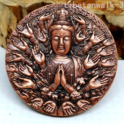 Brass Thousand-Hand Kwan-yin Badge Statue Paperweight Buddhism Collection