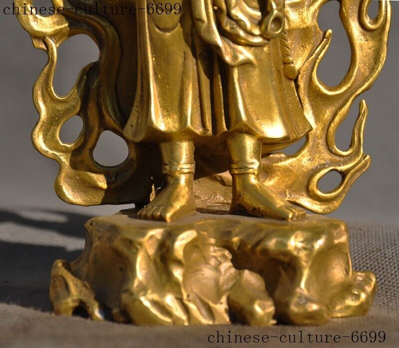 Old Tibetan Buddhism Brass Warrior Hold Katana Fudo Acalanatha Buddha Statue