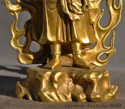 Old Tibetan Buddhism Brass Warrior Hold Katana Fudo Acalanatha Buddha Statue