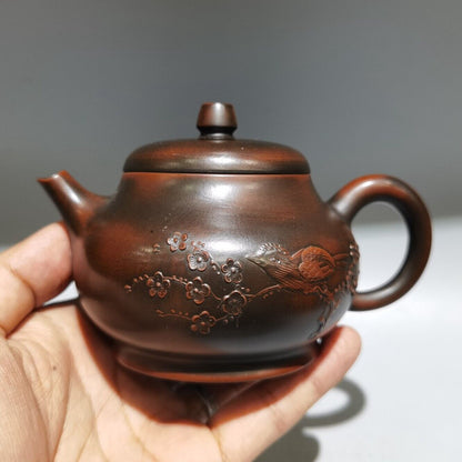 Vintage Chinese Yixing Purple Clay Teapot Zisha Ceremony Flower Bird Tea Set Art