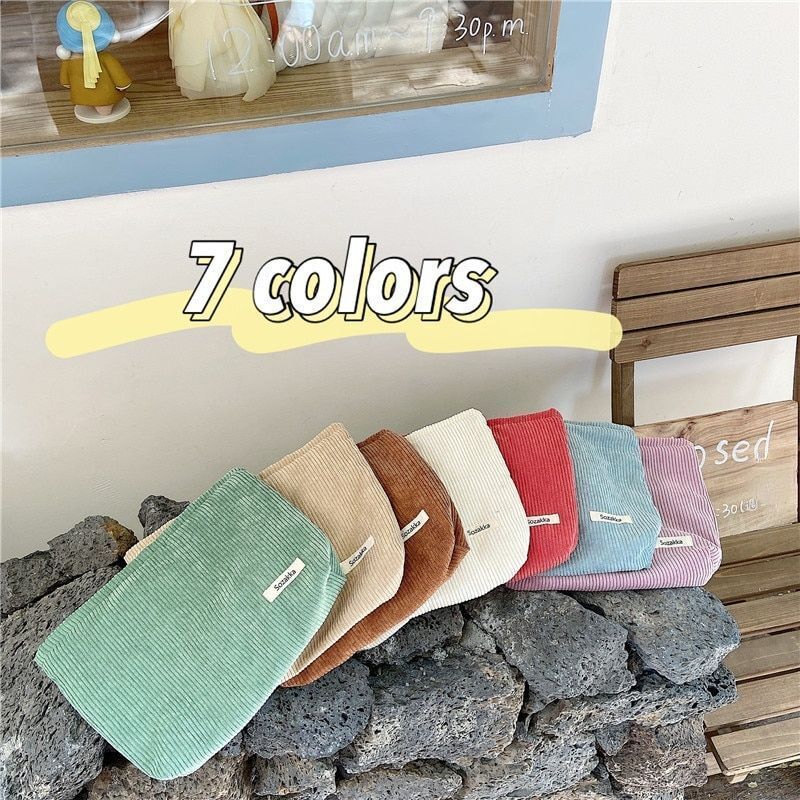 Corduroy Travel Cosmetic Bag Makeup Storage Purse Large Zipper Organizer Clutch