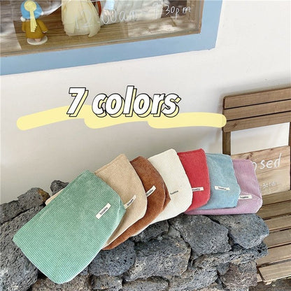 Corduroy Travel Cosmetic Bag Makeup Storage Purse Large Zipper Organizer Clutch