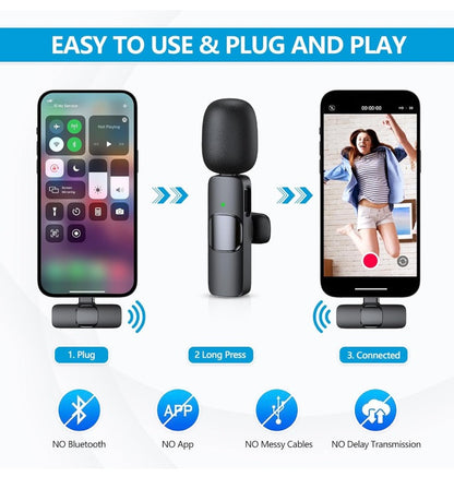 2 Pk Lavalier Microphone Wireless Audio Video Recording Mic Lightning For iPhone