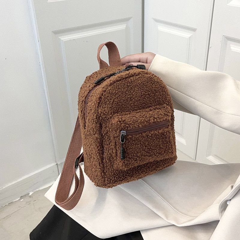 Small Plush Backpack Shoulder Bag Soft Fluffy Purse 18*21*11CM Cotton Fabric 1PC