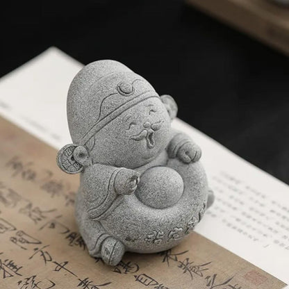 Sandstone Chinese-Mammon Tea Pet Decor 7.3cm Desktop Decor Attracting Wealth