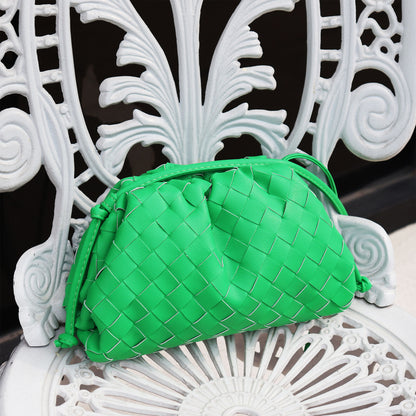 Woven Ruched Microfiber Leather Mini Pouch Clutch Bag Crossbody Shoulder Purse