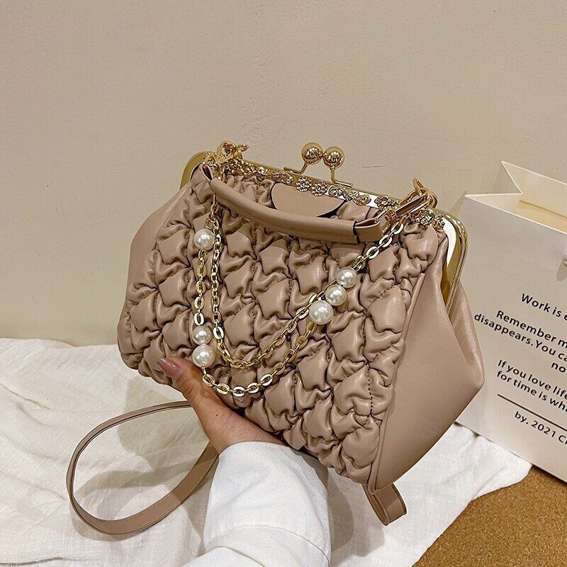 Women's Bag Crossbosy Bag Pleated Handbag Women Pearl Chain Totes Bags Women