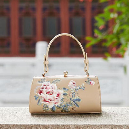 Embroidery Shoulder Bag Retro Synthetic Leather Floral Small Purse 23*12*11.5 CM