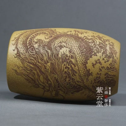 Yixing Purple Clay Dragon Cup Gold Section Clay Hand Carved Large Tea Cup