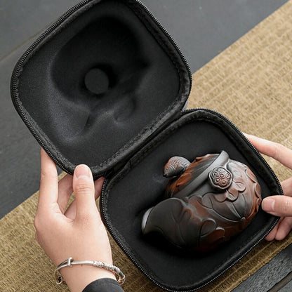 Portable Tea Set Chinese Purple Pottery Tea Pot Matching Cup Portable Bag Lotus