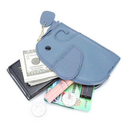 Elephant Coin Purse Lichee Pattern Genuine Leather Zipper Wallet High Quality