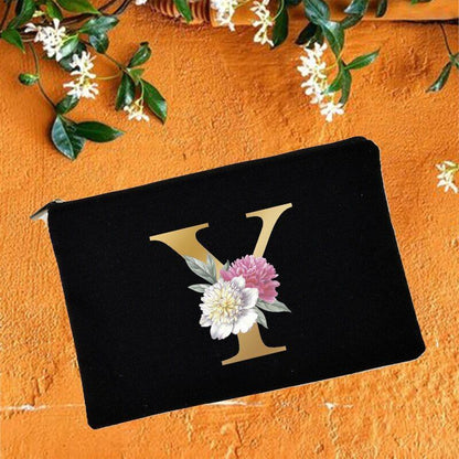 Makeup Bag Floral Alphabet Print Cosmetic Case Bridal Party Pouch Purse 14*22 CM