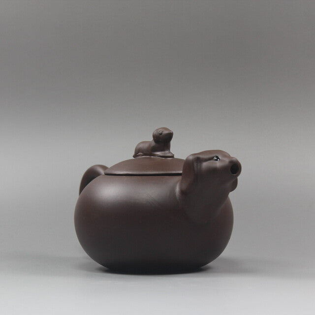 5.2”Chinese Yixing Zisha Pottery Purple Clay Handmade Zodiac Animal Dog Teapot