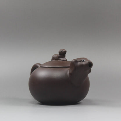 5.2”Chinese Yixing Zisha Pottery Purple Clay Handmade Zodiac Animal Dog Teapot