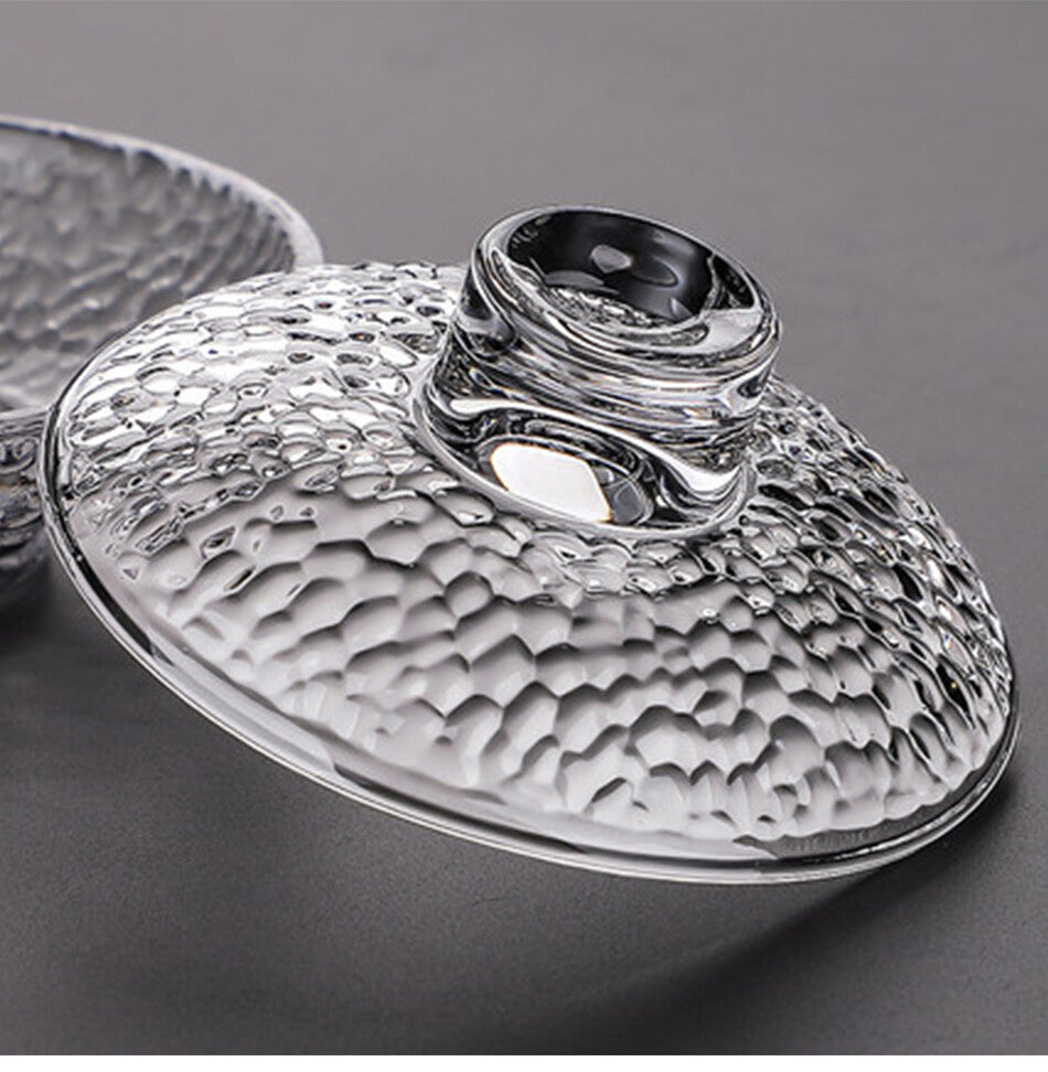 3.66" Glass Gaiwan Kung Fu Tea Set Heat-resistant Hammer-patterned Tea Bowl Gift
