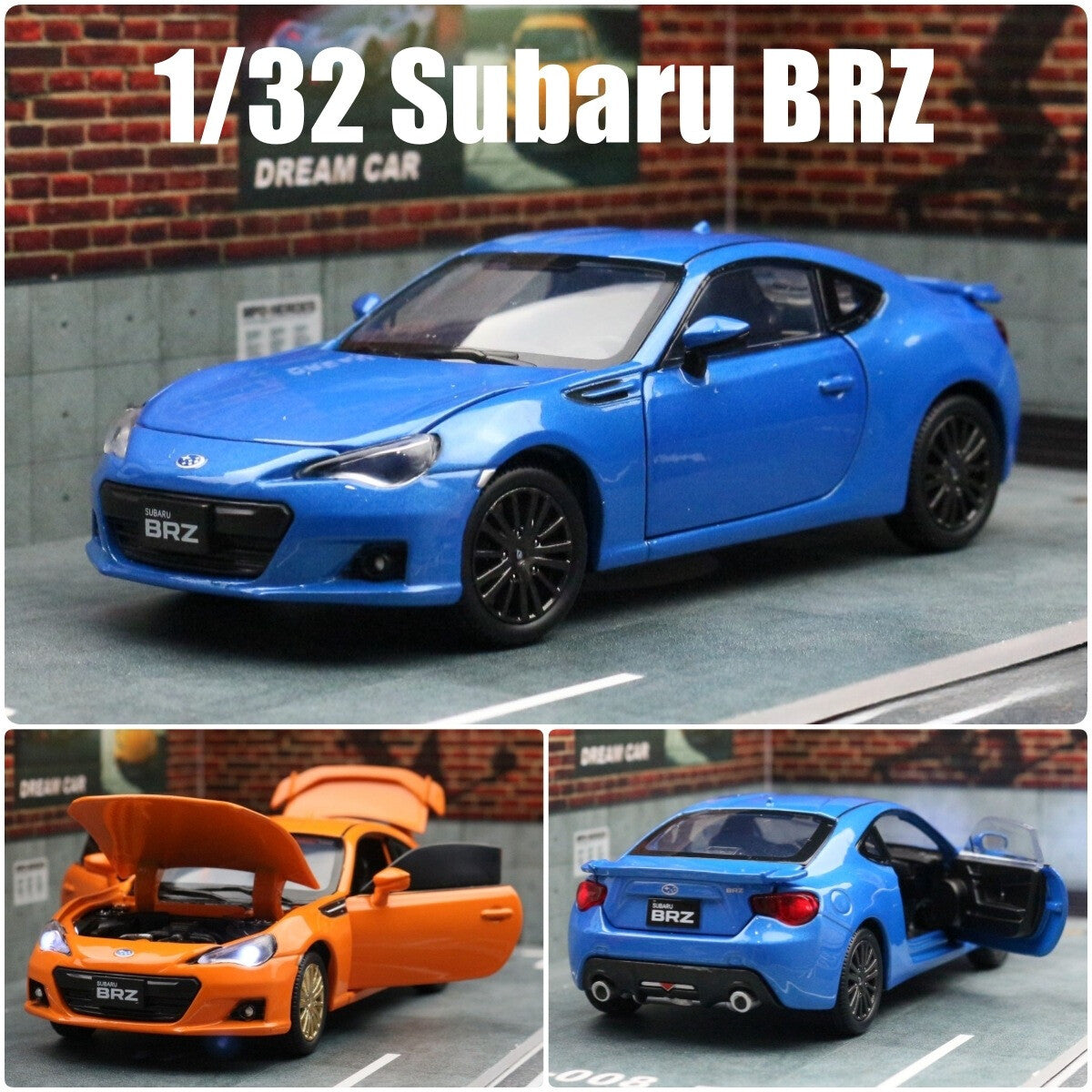1:32 Diecast Subaru BRZ Metal Car Model Toy Door Open Light Gift For Kids