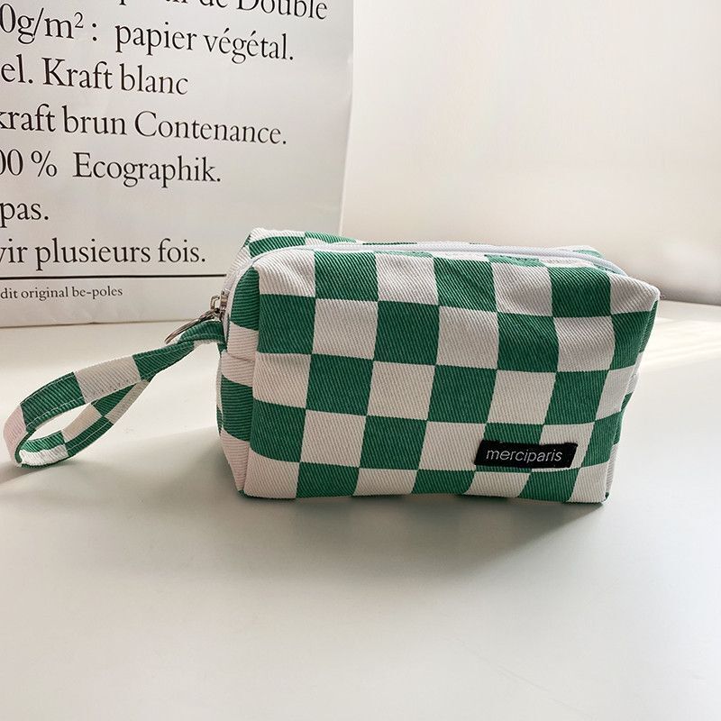 Plaid Cosmetic Bag Canvas Handbags Purse Organizer Pencil Makeup Bags Lipstick