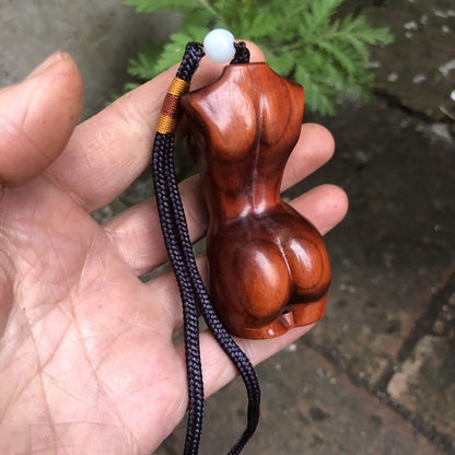 Vintage Red Sandalwood Female Form Pendant - 7cm Handheld Carving