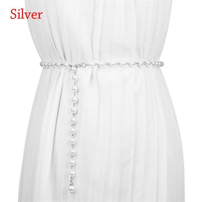 Women Belts 100cm White Pearl Waistband Bohemian Fashion All-Match Waist Chains