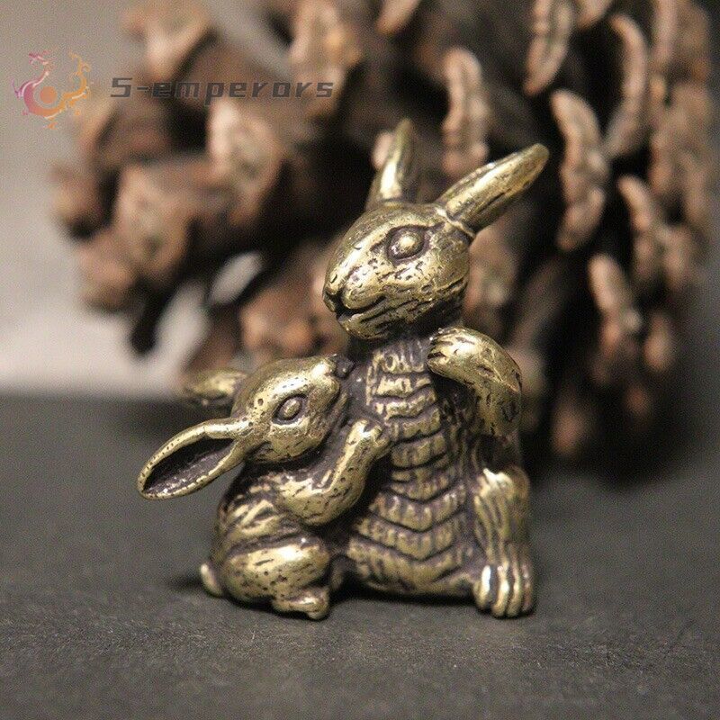 Solid Brass Rabbit Statue Vintage Animal Figurine Miniature Tea Pet Ornament Toy